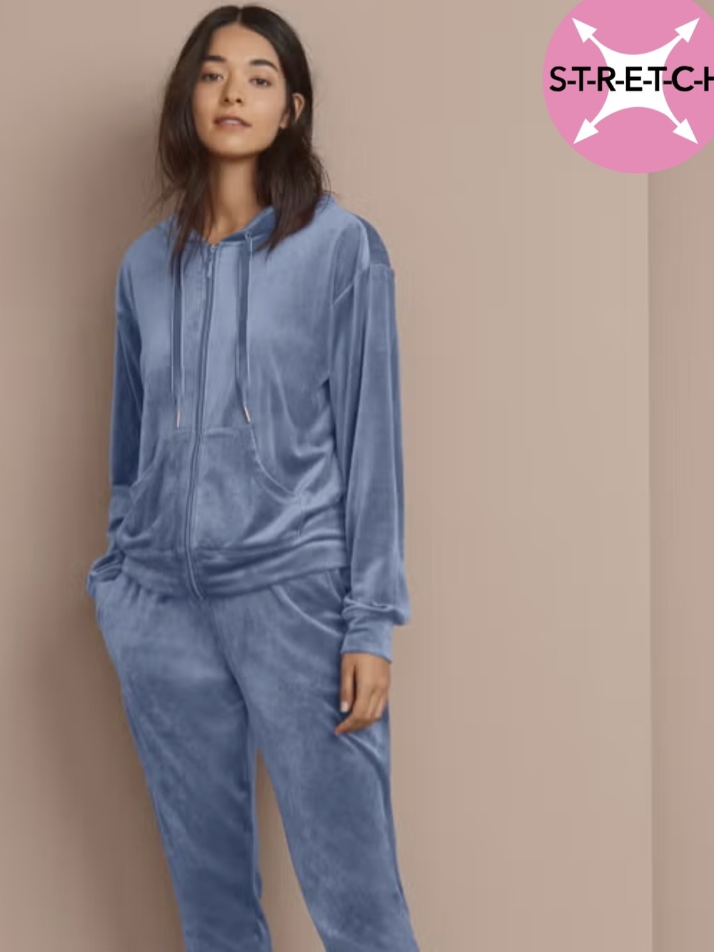 Ellos: Pale Indigo Zip-Front Velour Hoodie & Jogger Set Plus Size 2X (26/28)